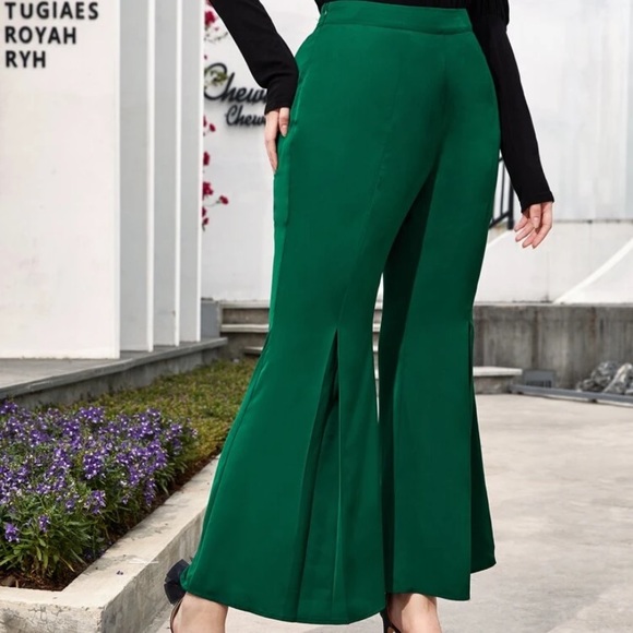 SHEIN Plus High Waist Solid Flare Leg Pants Without Belt in Green Size 0XL - Picture 10 of 14